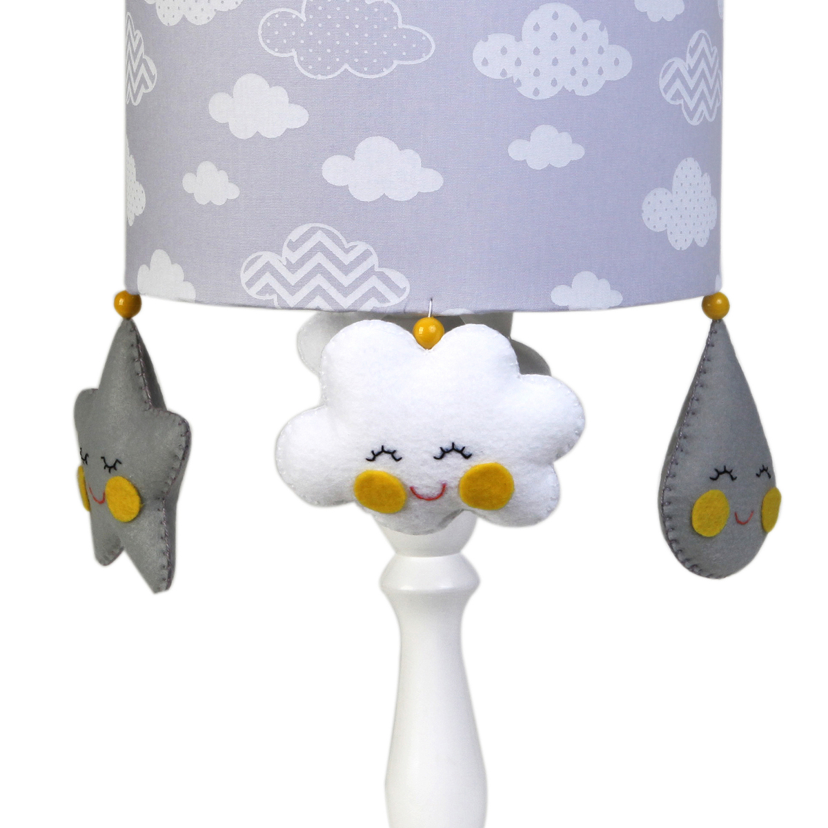 Abajur Madeira Chuva De Amor Cinza  Quarto Bebê Infantil Menina Menino