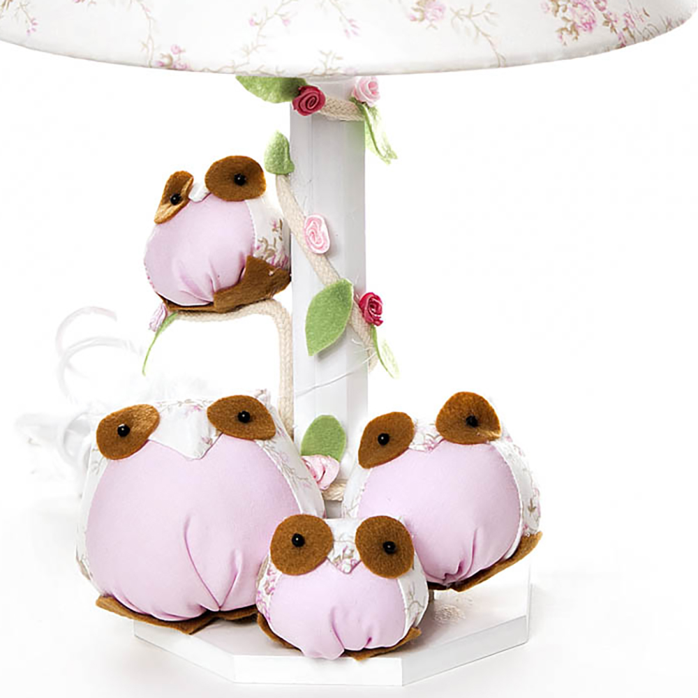 Abajur Madeira Coruja Rosa Quarto Bebê Infantil - Bivolt