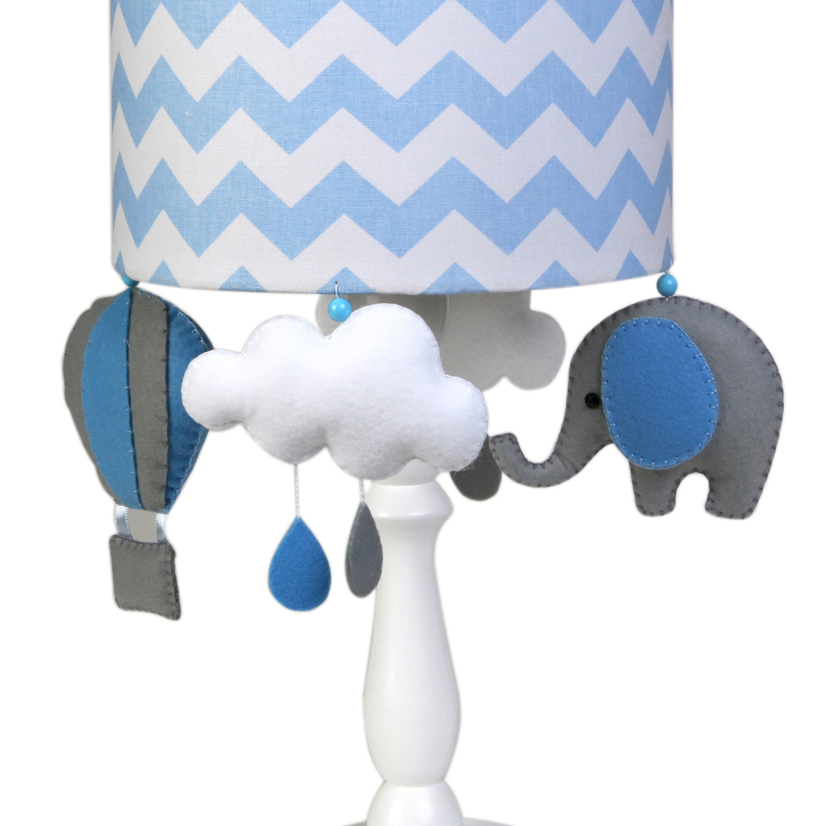 Abajur Madeira Elefante Balão Azul Quarto Bebê Infantil Menino