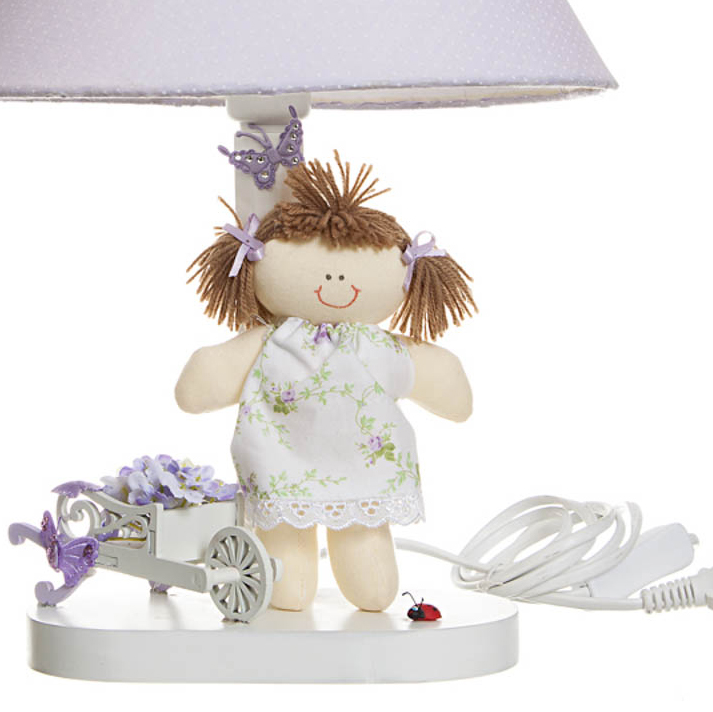 Abajur Madeira Menina Com Carriola Lilás Quarto Bebê Infantil Menina