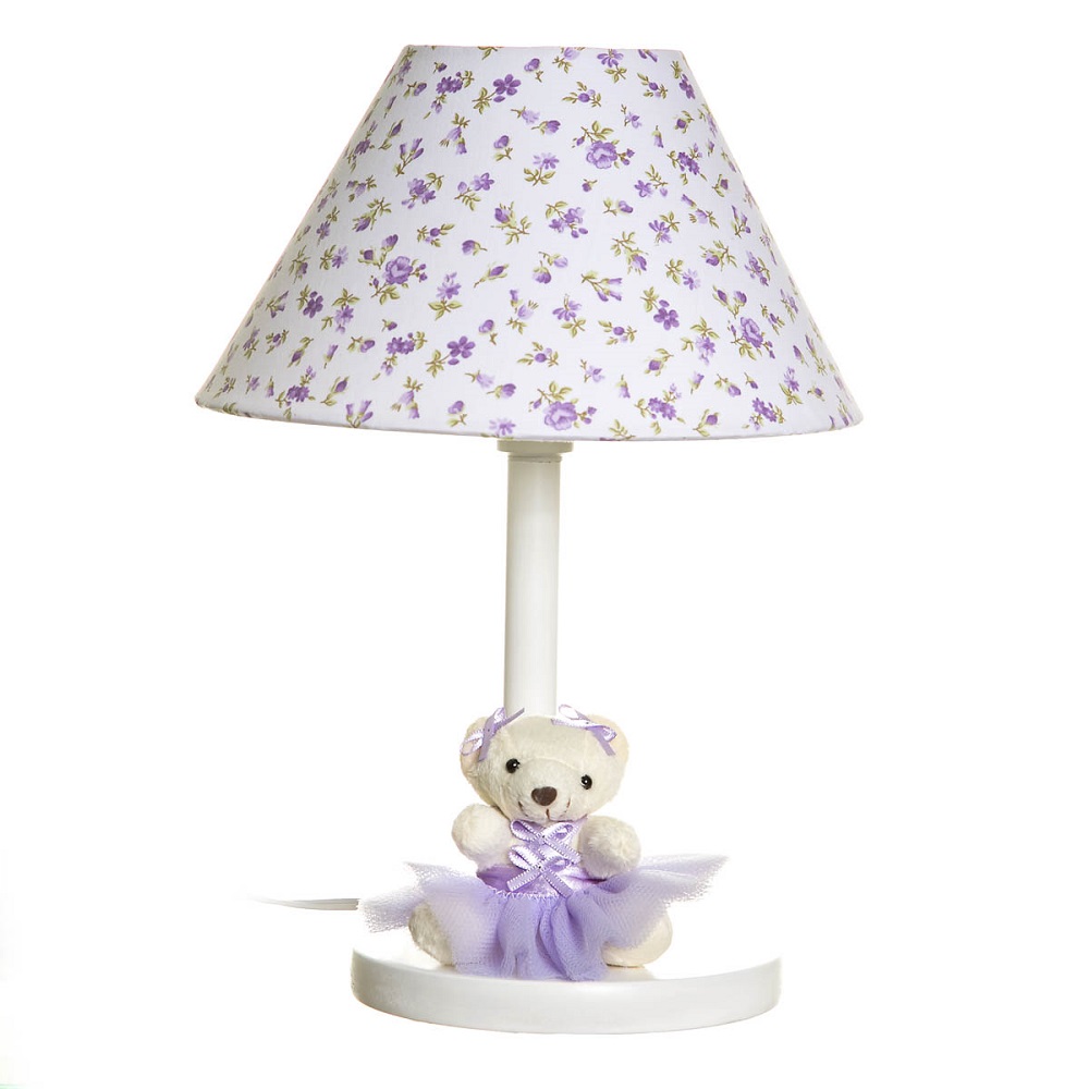Abajur Madeira Ursa Bailarina Lilás Quarto Bebê Infantil - Bivolt