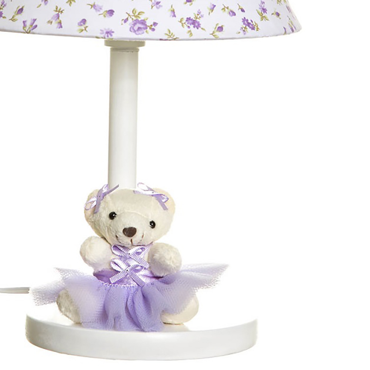 Abajur Madeira Ursa Bailarina Lilás Quarto Bebê Infantil - Bivolt