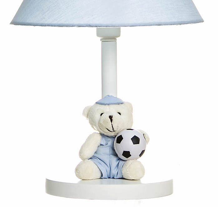 Abajur Madeira Urso Com Bola Azul Quarto Bebê Infantil Menina Menino