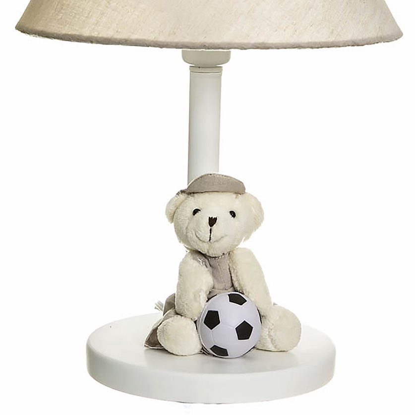 Abajur Madeira Urso Com Bola Bege Quarto Bebê Infantil Menino