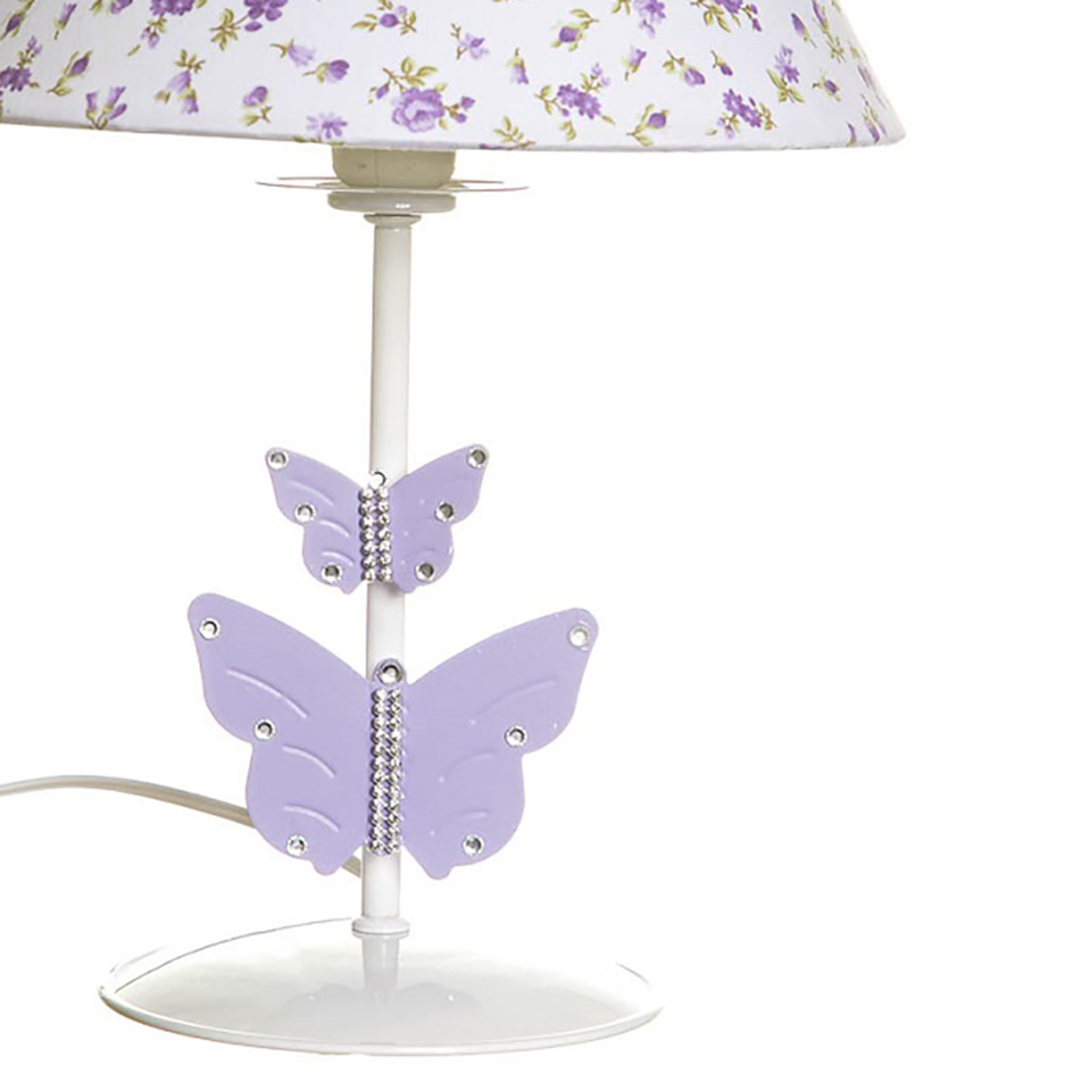 Abajur Metal Strass Com 2 Borboletas Lilás Quarto Bebê Infantil - Bivolt