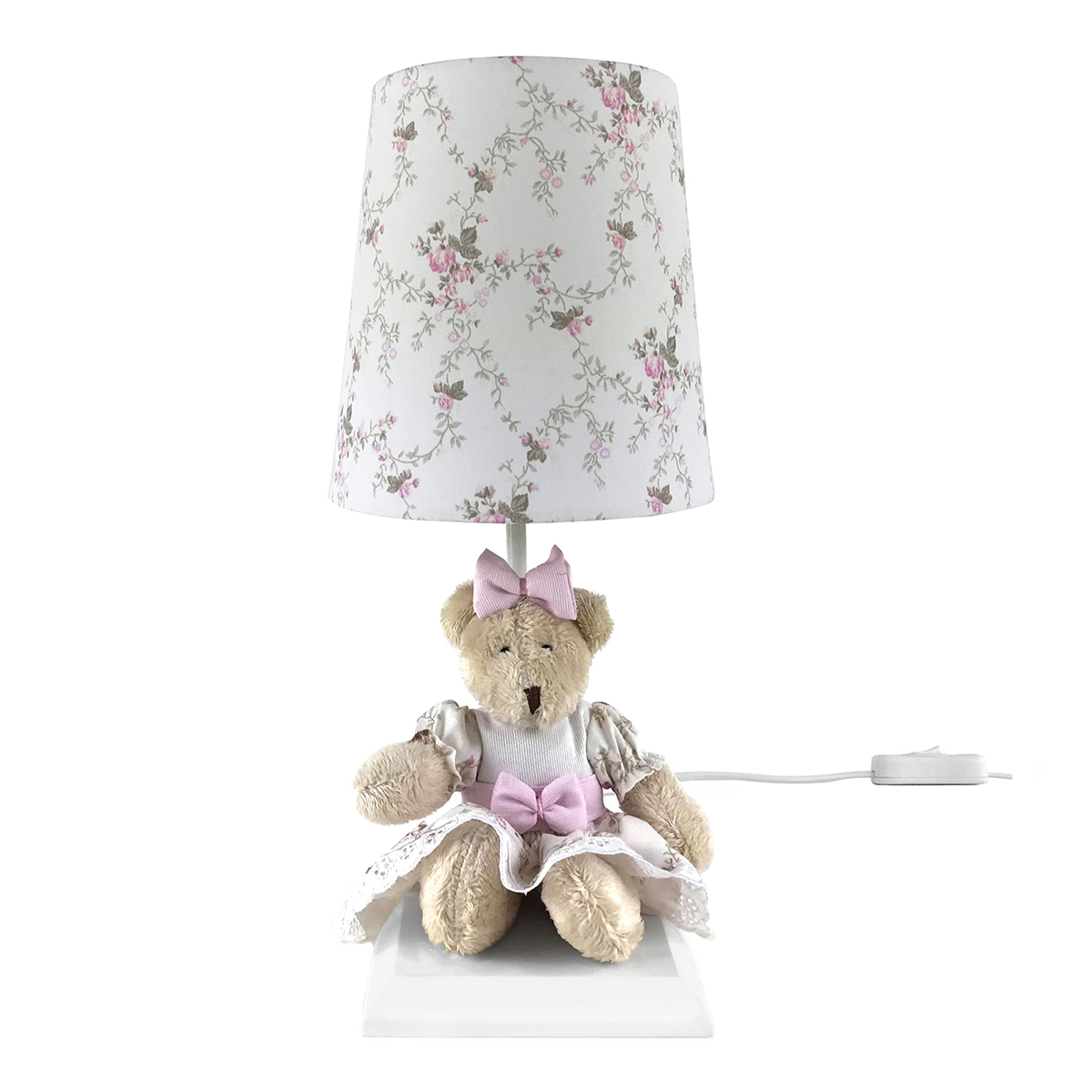 Abajur Toys Claro Ursa Rosa Provençal Quarto Bebê Infantil Menina