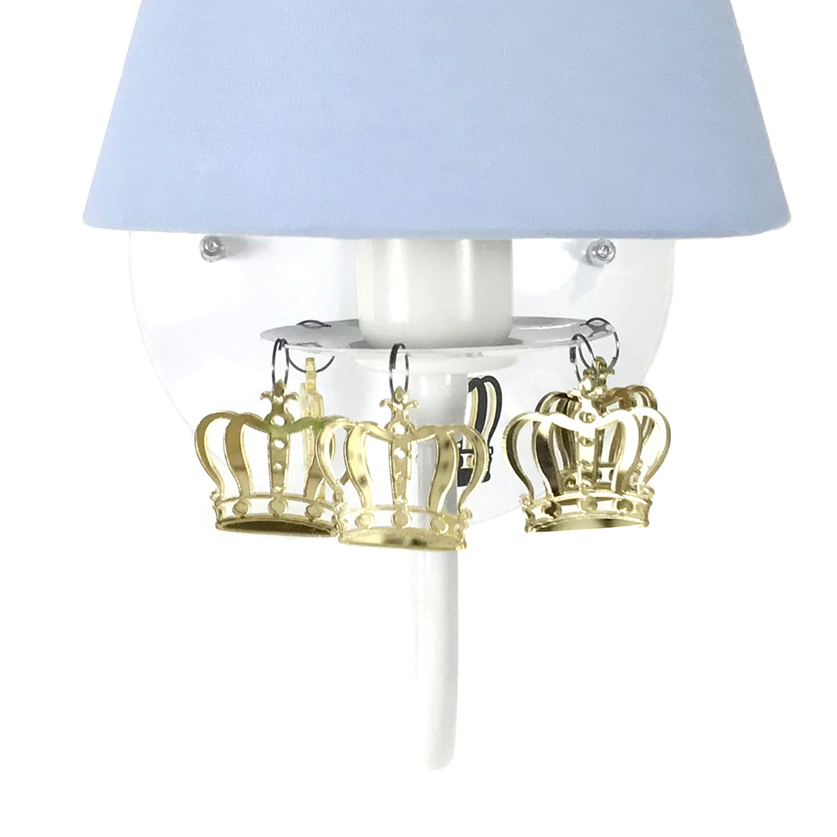 Arandela 1 Lâmpada Azul com Coroas Douradas Quarto Bebê Infantil Menino
