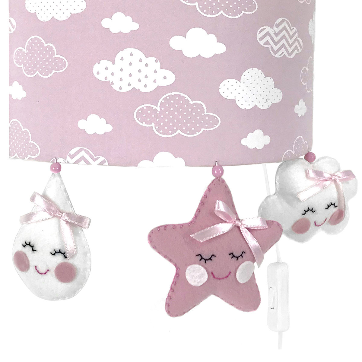 Arandela Meia Lua Chuva de Amor Rosa Quarto Bebê Infantil Menina