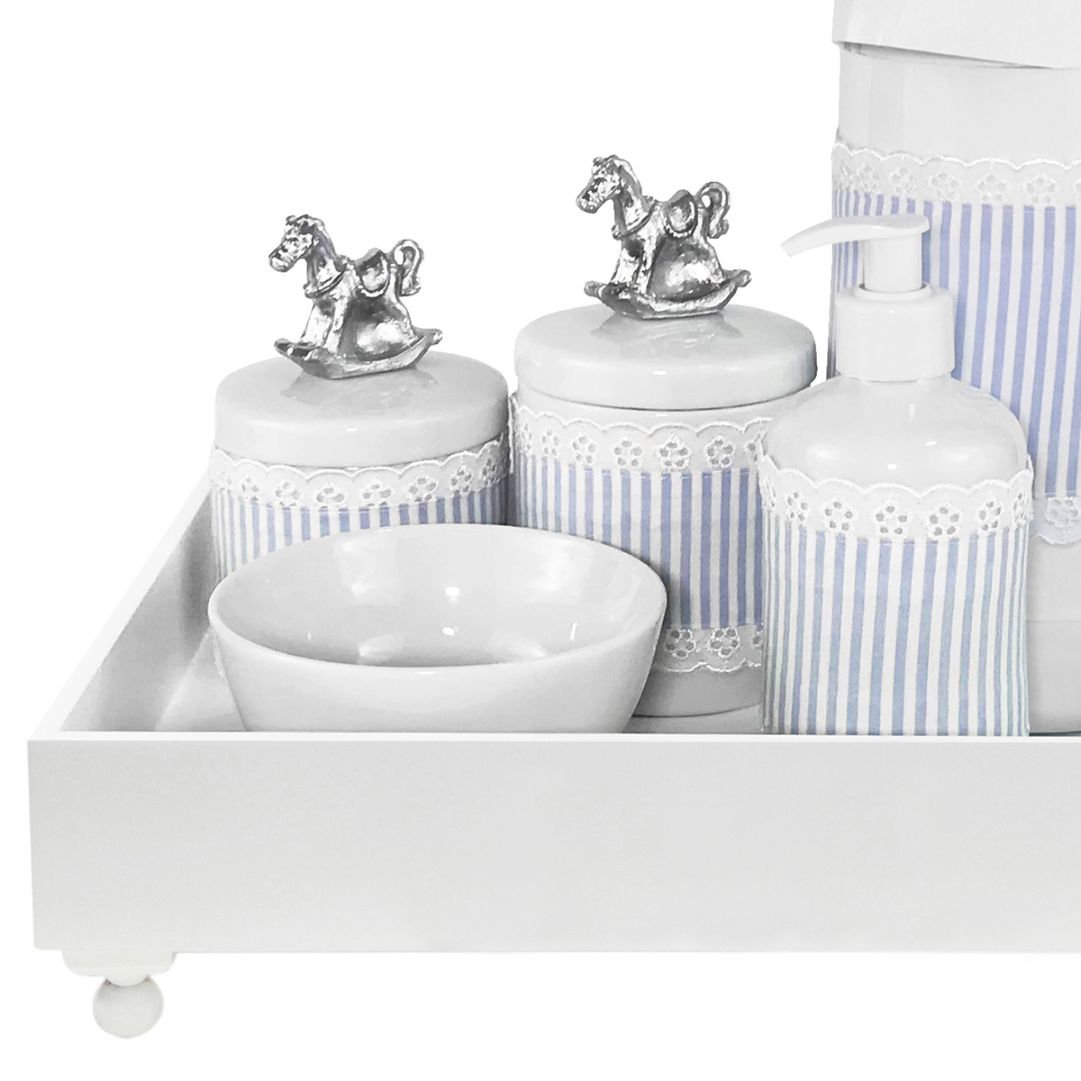 Kit Higiene Blanc Cavalinho Prata e Capa Quarto Bebê Infantil Menino