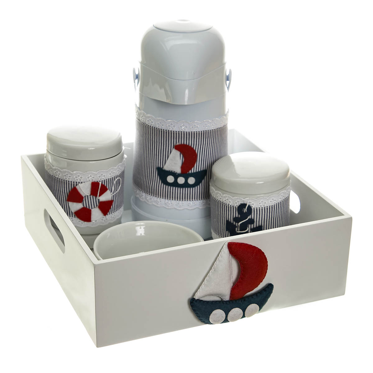 Kit Higiene Com Capa Bandeja Lisa Náutico Quarto Bebê