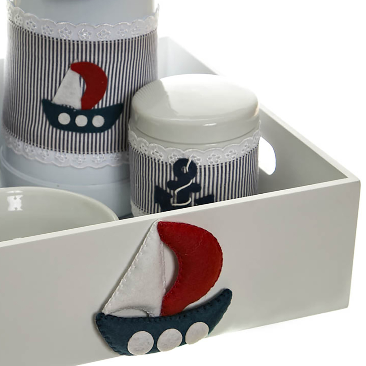 Kit Higiene Com Capa Bandeja Lisa Náutico Quarto Bebê