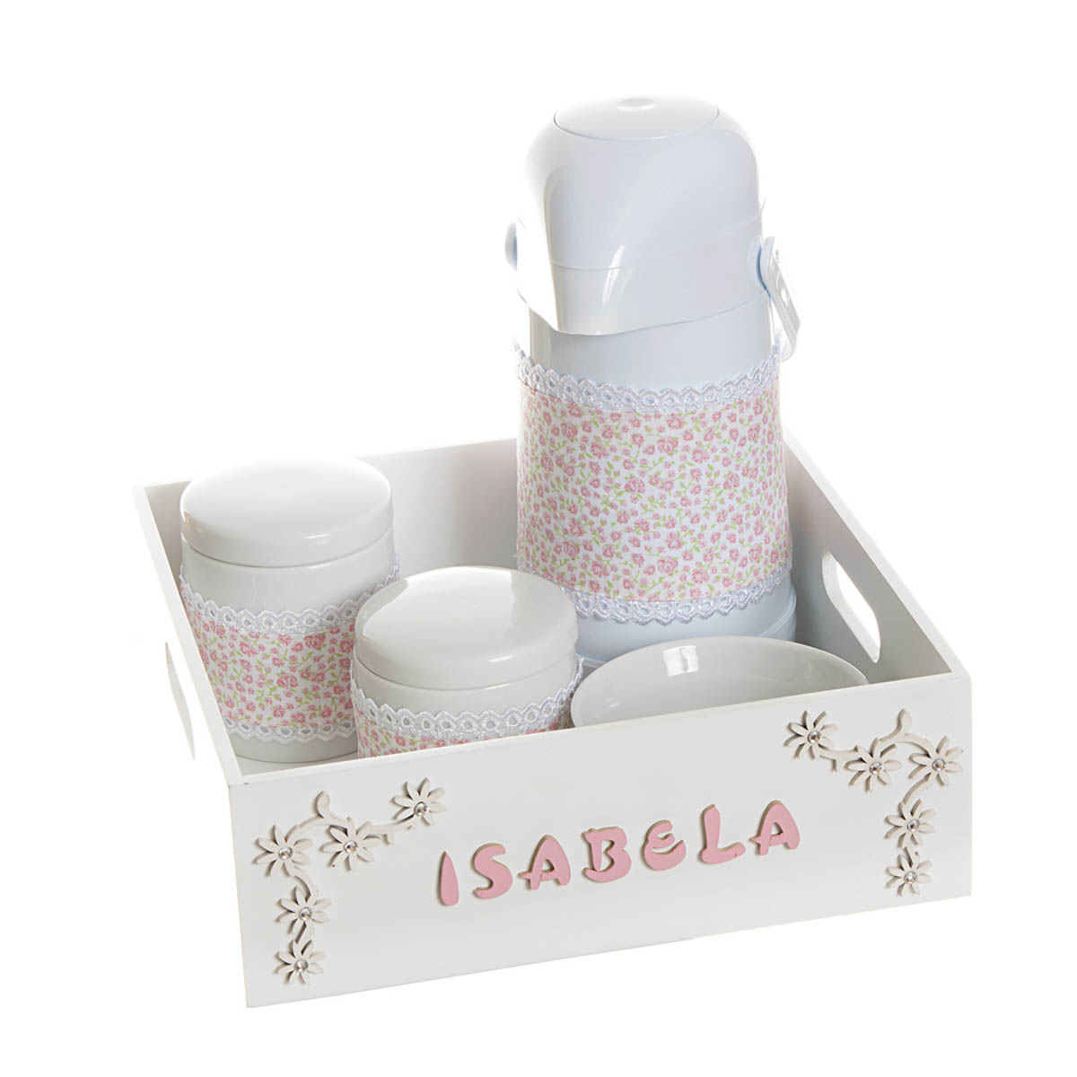 Kit Higiene Com Porcelanas E Capa Bandeja Lisa Com Nome Quarto Bebê