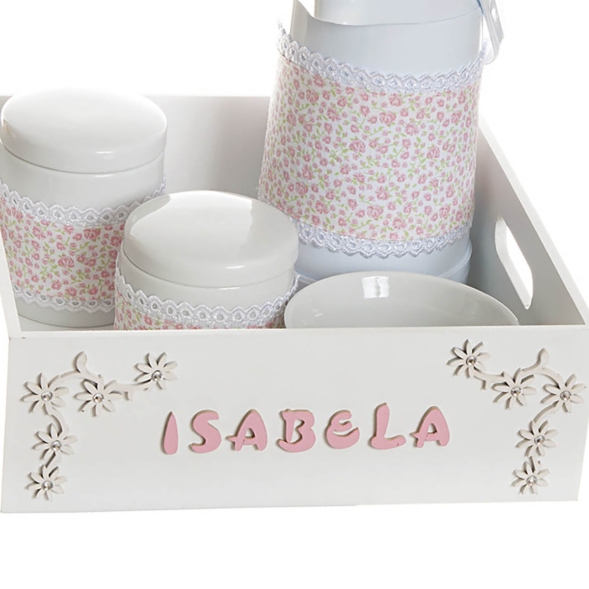 Kit Higiene Com Porcelanas E Capa Bandeja Lisa Com Nome Quarto Bebê