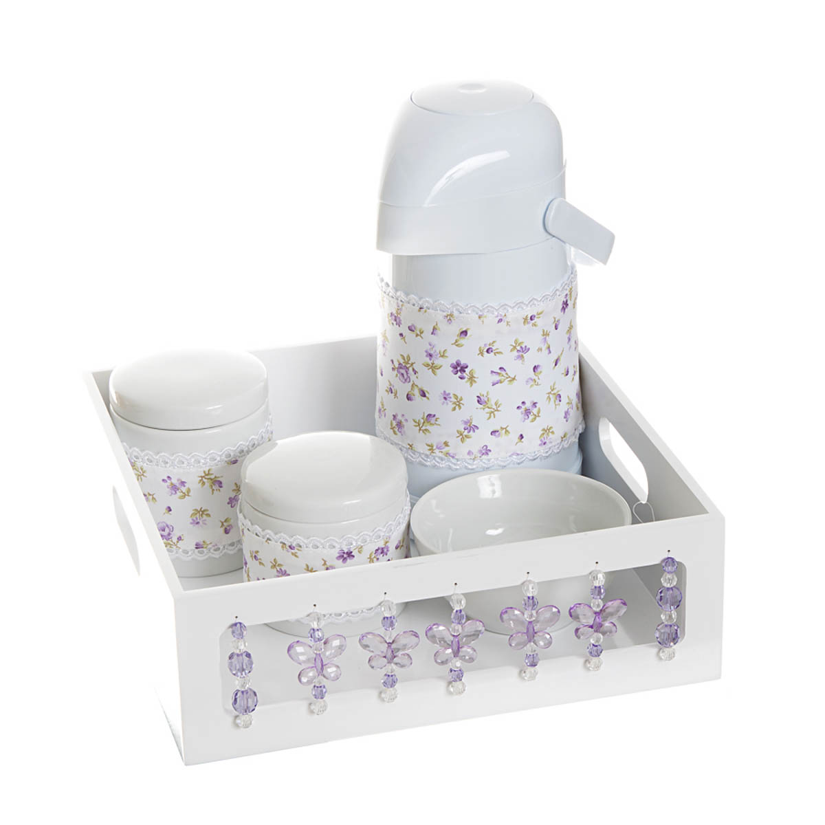 Kit Higiene Com Porcelanas E Capa Borboleta Lilás Quarto Bebê