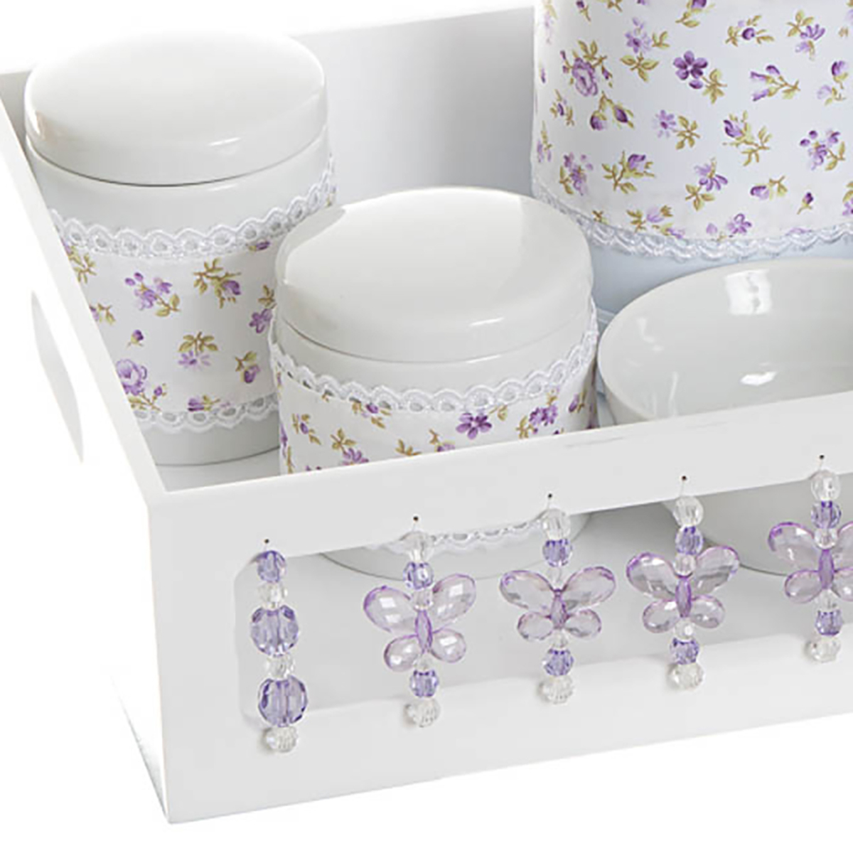 Kit Higiene Com Porcelanas E Capa Borboleta Lilás Quarto Bebê