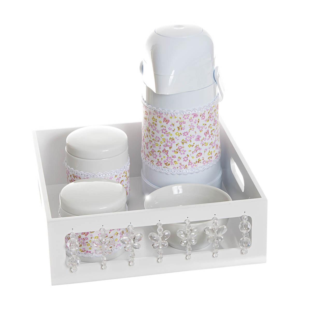 Kit Higiene Com Porcelanas E Capa Borboleta Transparente Quarto Bebê