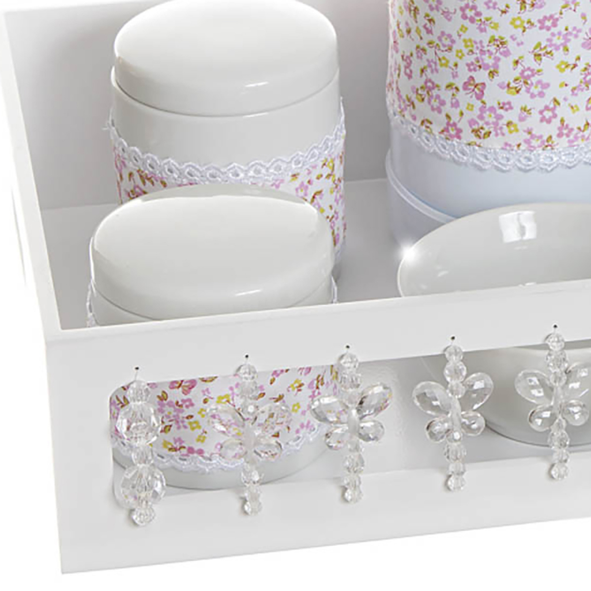 Kit Higiene Com Porcelanas E Capa Borboleta Transparente Quarto Bebê