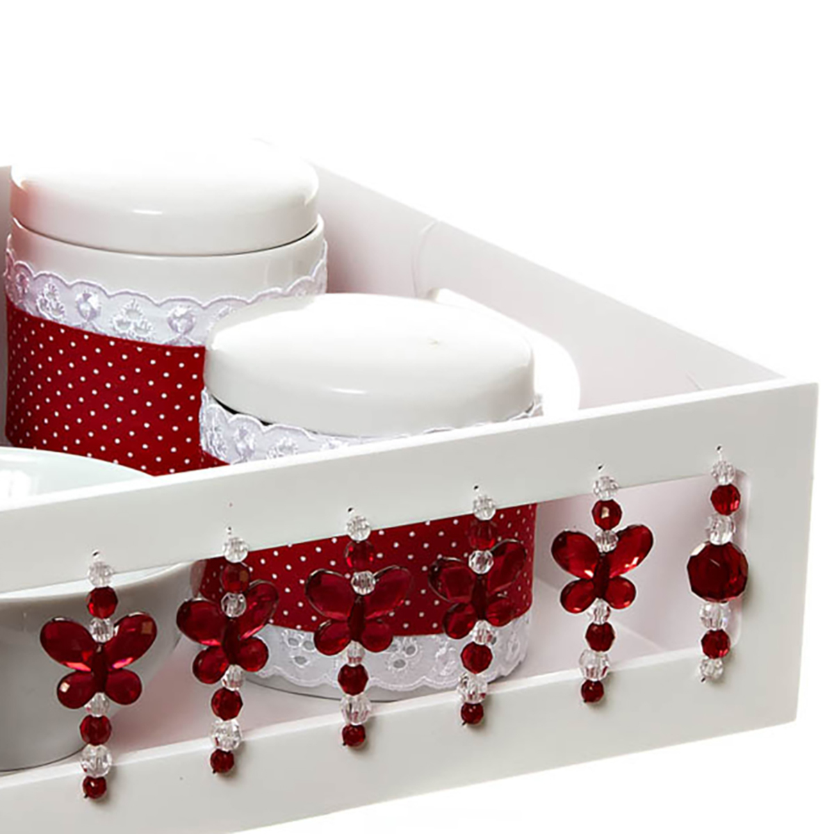 Kit Higiene Com Porcelanas E Capa Borboleta Vermelha Quarto Bebê