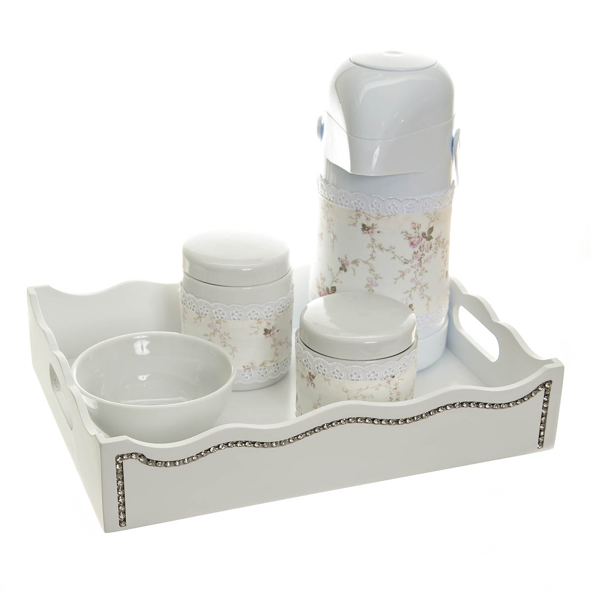 Kit Higiene Com Porcelanas E Capa Fantasia Strass Quarto Bebê