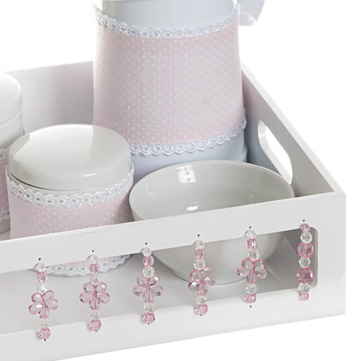 Kit Higiene Com Porcelanas E Capa Florzinha Rosa Quarto Bebê