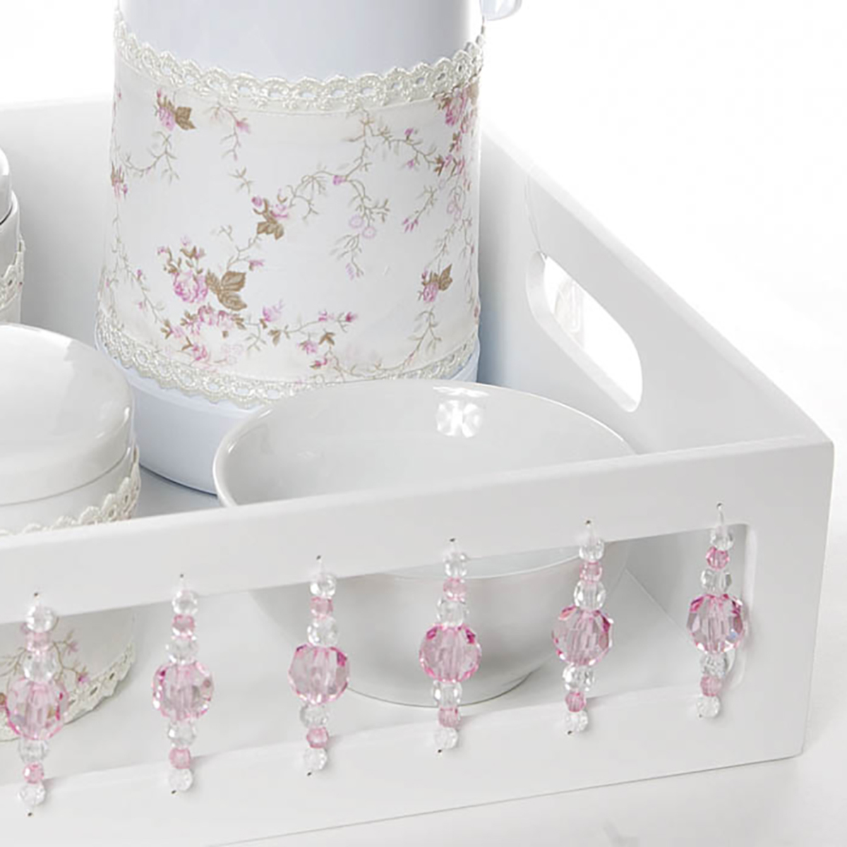 Kit Higiene Com Porcelanas E Capa Pedra Rosa Quarto Bebê