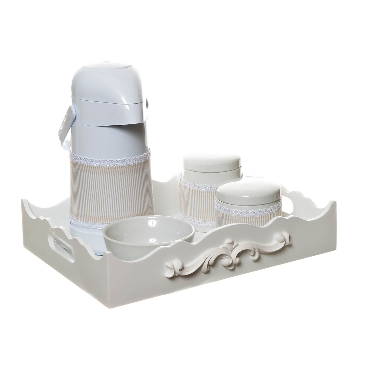 Kit Higiene Com Porcelanas E Capa Resina Arabesco Quarto Bebê