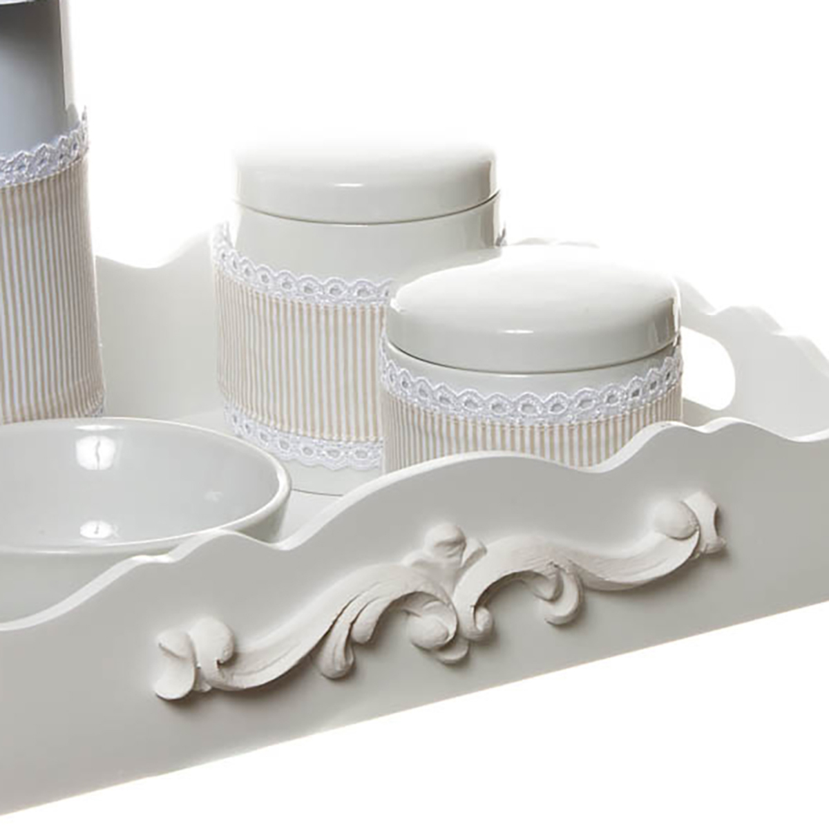 Kit Higiene Com Porcelanas E Capa Resina Arabesco Quarto Bebê