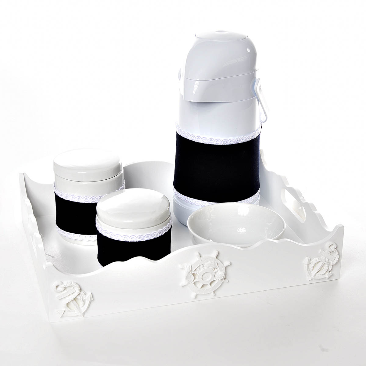 Kit Higiene Com Porcelanas E Capa Resina Marinheiro Quarto Bebê