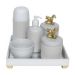 Kit Higiene Espelho Completo Porcelanas, Garrafa Pequena e Capa Cavalinho Dourado Quarto Bebê Unissex