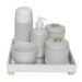 Kit Higiene Espelho Completo Porcelanas, Garrafa Pequena e Capa Flor de Liz Dourado Quarto Bebê Unissex