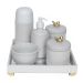 Kit Higiene Espelho Completo Porcelanas, Garrafa Pequena e Capa Passarinho Dourado Quarto Bebê Unissex