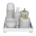 Kit Higiene Espelho Completo Porcelanas, Garrafa Pequena e Capa Provençal Dourado Quarto Bebê Unissex
