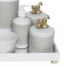 Kit Higiene Espelho Completo Porcelanas, Garrafa e Capa Cavalinho Dourado Quarto Bebê Unissex