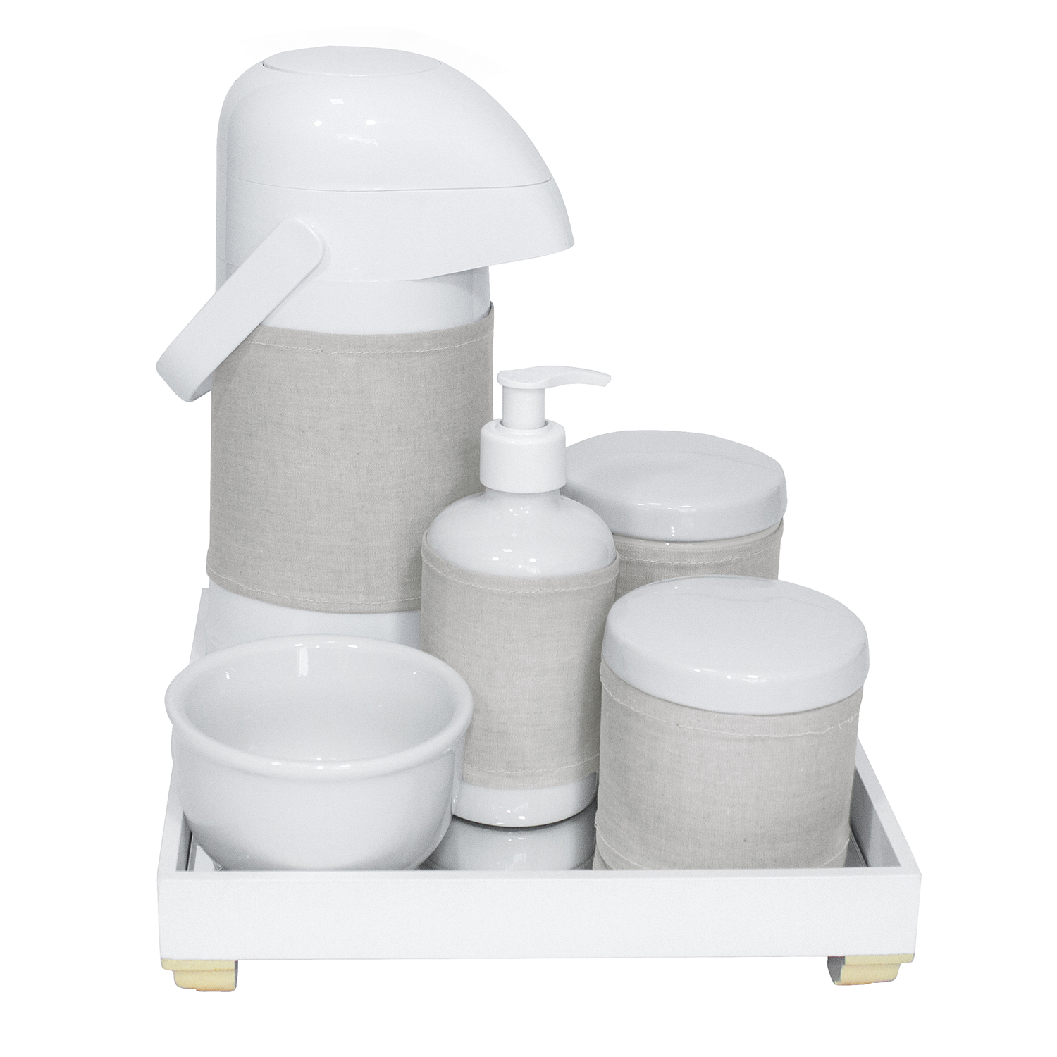 Kit Higiene Espelho Completo Porcelanas, Garrafa e Capa Dourado Quarto Bebê Unissex