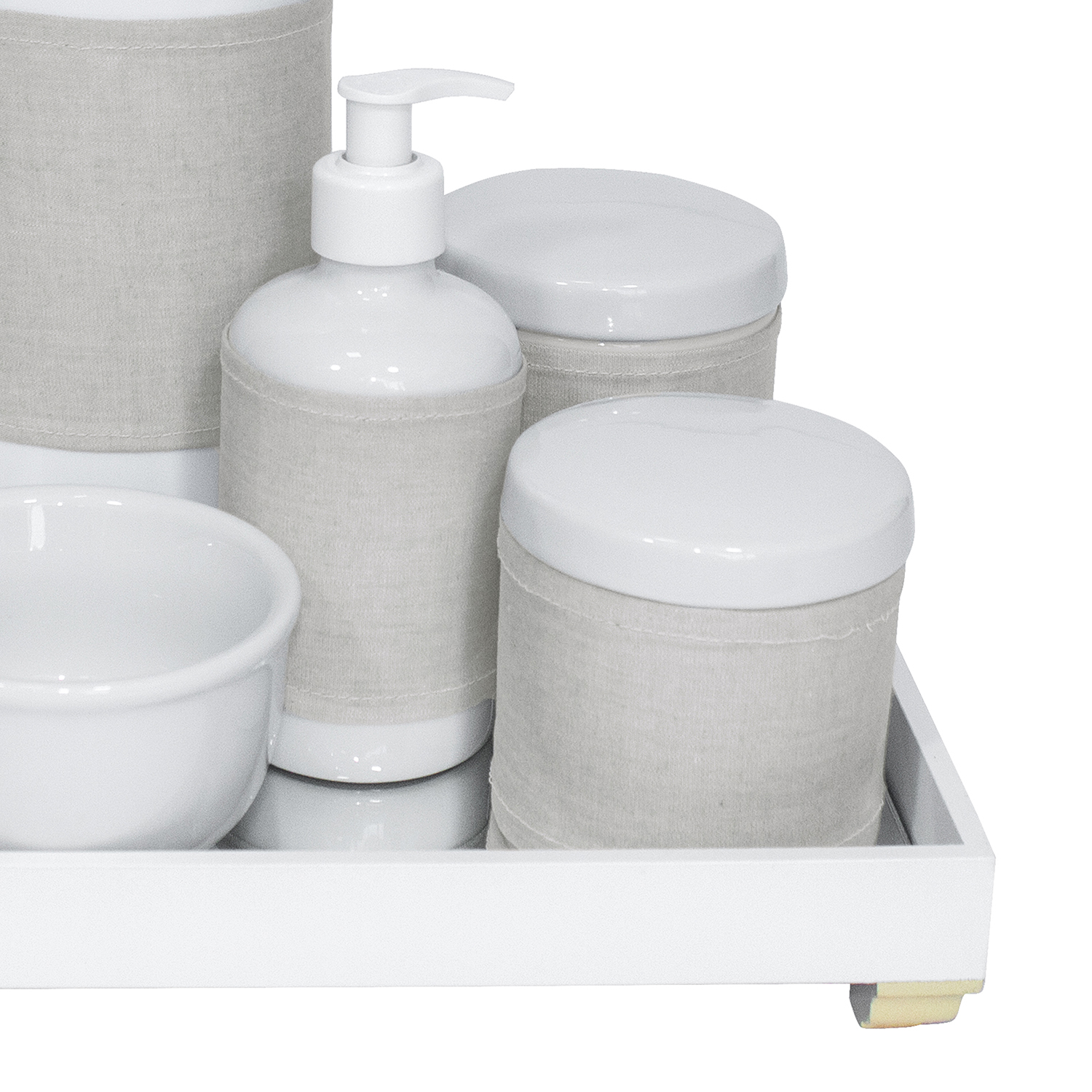Kit Higiene Espelho Completo Porcelanas, Garrafa e Capa Dourado Quarto Bebê Unissex