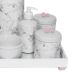 Kit Higiene Espelho Completo Porcelanas, Garrafa e Capa Flor de Liz Rosa Quarto Bebê Menina