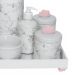 Kit Higiene Espelho Completo Porcelanas, Garrafa e Capa Nuvem Rosa Quarto Bebê Menina