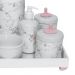Kit Higiene Espelho Completo Porcelanas, Garrafa e Capa Provençal Rosa Quarto Bebê Menina