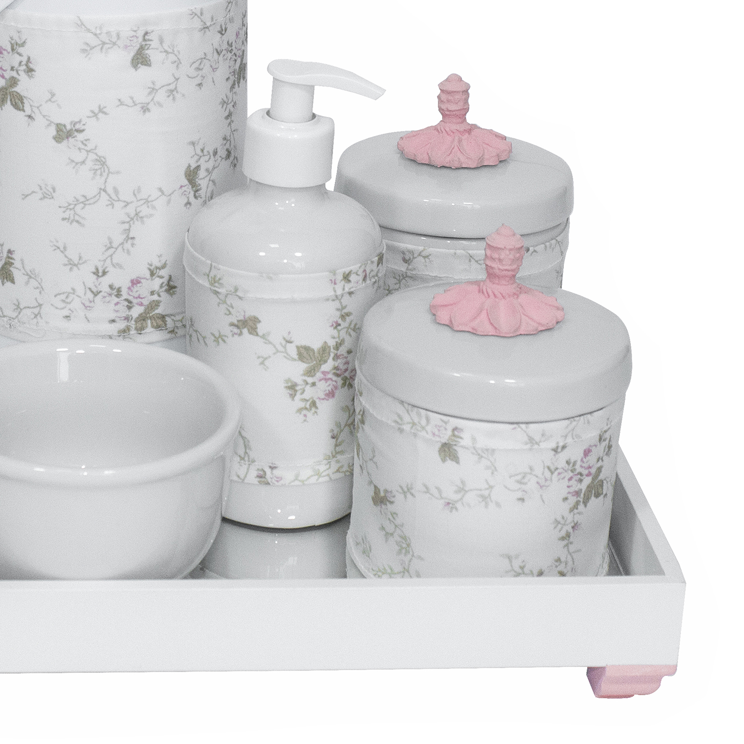 Kit Higiene Espelho Completo Porcelanas, Garrafa e Capa Provençal Rosa Quarto Bebê Menina