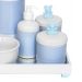 Kit Higiene Espelho Completo Porcelanas, Garrafa e Capa Ursinho Azul Quarto Bebê Menino
