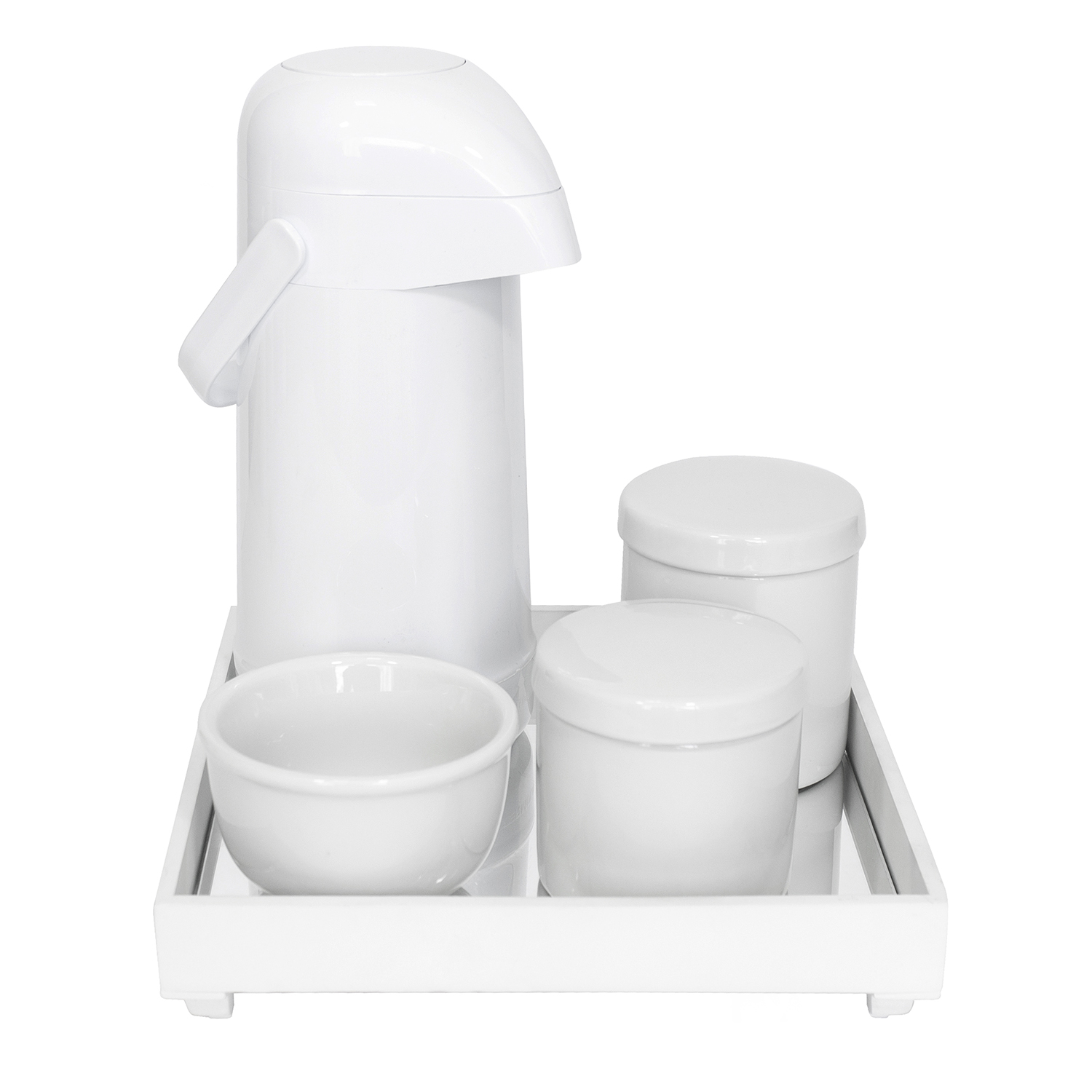 Kit Higiene Espelho Potes, Garrafa e Molhadeira Branco Quarto Bebê Unissex