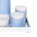 Kit Higiene Espelho Potes, Garrafa, Molhadeira e Capa Azul Quarto Bebê Menino