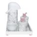 Kit Higiene Espelho Potes, Garrafa, Molhadeira e Capa Cavalinho Rosa Quarto Bebê Menina