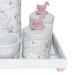Kit Higiene Espelho Potes, Garrafa, Molhadeira e Capa Cavalinho Rosa Quarto Bebê Menina