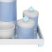 Kit Higiene Espelho Potes, Garrafa, Molhadeira e Capa Coroa Azul Quarto Bebê Menino