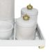 Kit Higiene Espelho Potes, Garrafa, Molhadeira e Capa Coroa Dourado Quarto Bebê Unissex