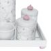 Kit Higiene Espelho Potes, Garrafa, Molhadeira e Capa Coroa Rosa Quarto Bebê Menina