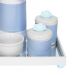 Kit Higiene Espelho Potes, Garrafa, Molhadeira e Capa Nuvem Azul Quarto Bebê Menino