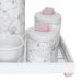Kit Higiene Espelho Potes, Garrafa, Molhadeira e Capa Nuvem Rosa Quarto Bebê Menina