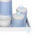 Kit Higiene Espelho Potes, Garrafa, Molhadeira e Capa Passarinho Azul Quarto Bebê Menino